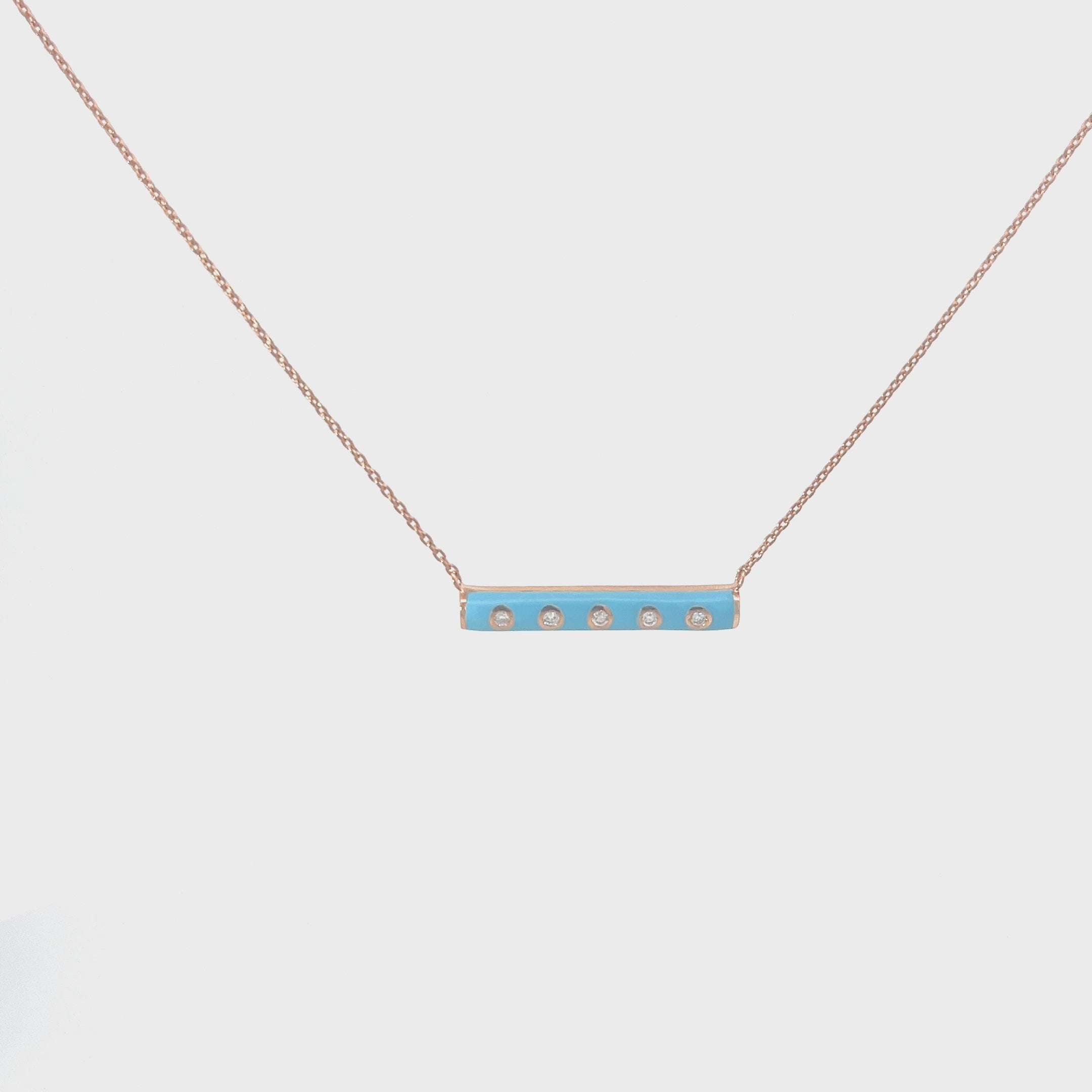 14k Rose Gold .07ct G SI1 Round Diamond Turquoise Enamel Necklace