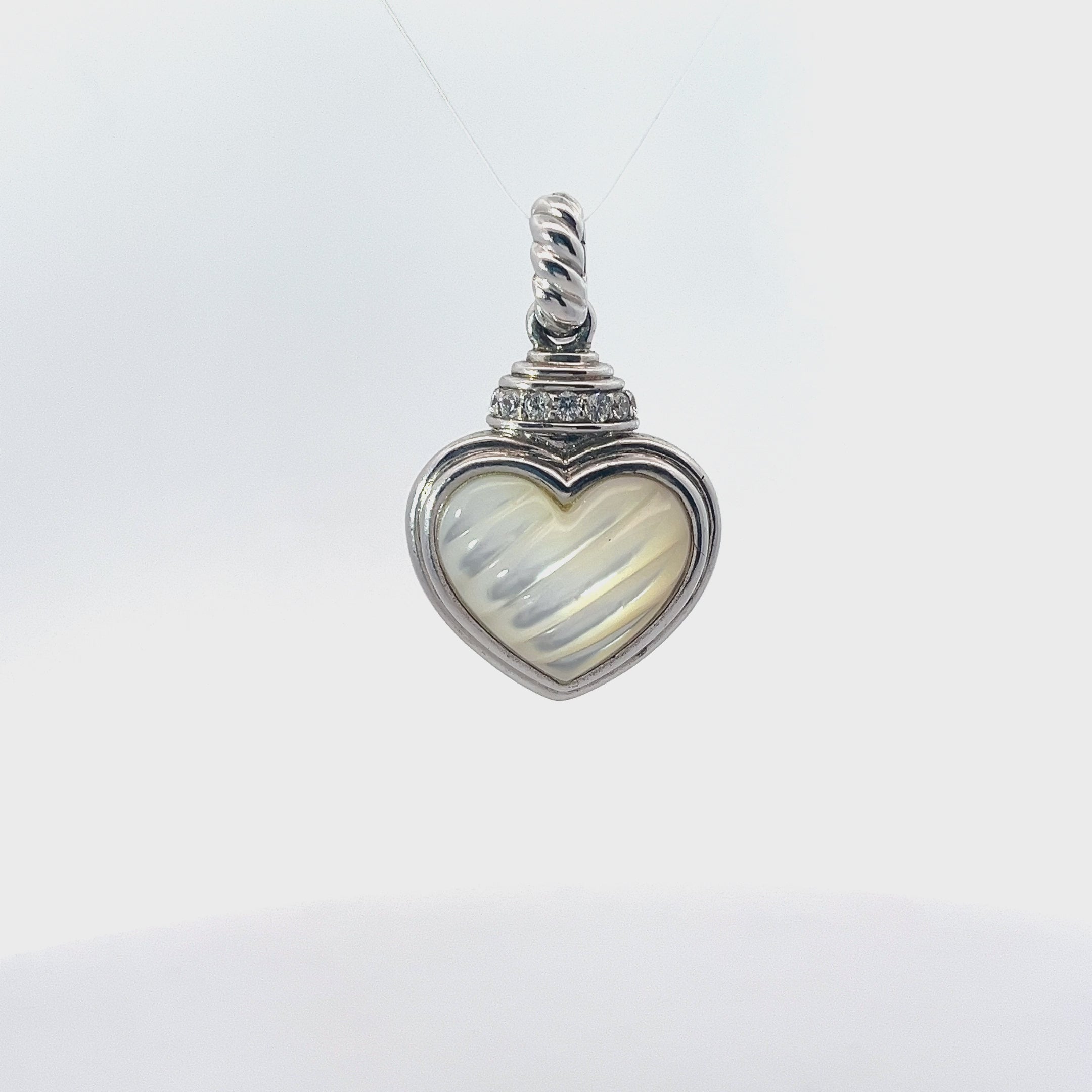 Pre-Owned Judith Ripka 925 CZ's and Mother of Pearl Heart Enhancer Pendant