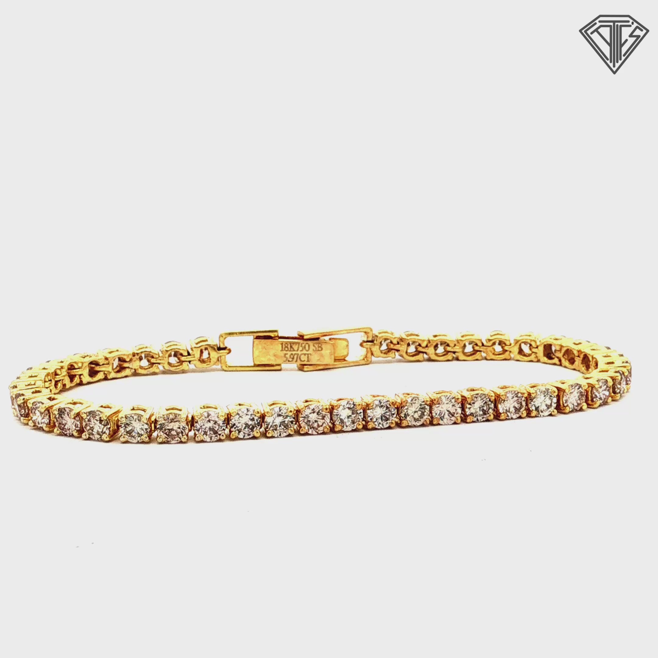 18k Yellow Gold 5.97ct Round Champagne Diamond Tennis Bracelet 7"inch