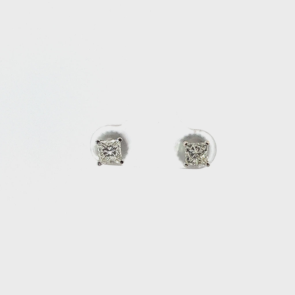 14k White Gold 1.06ct G VS2 Princess Cut Diamond Stud Earrings