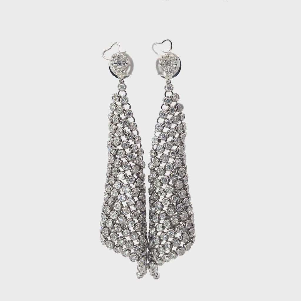 18K White Gold 12.00ct Pear Shape, Marquise and Round  Diamond Mesh Dangle Earrings
