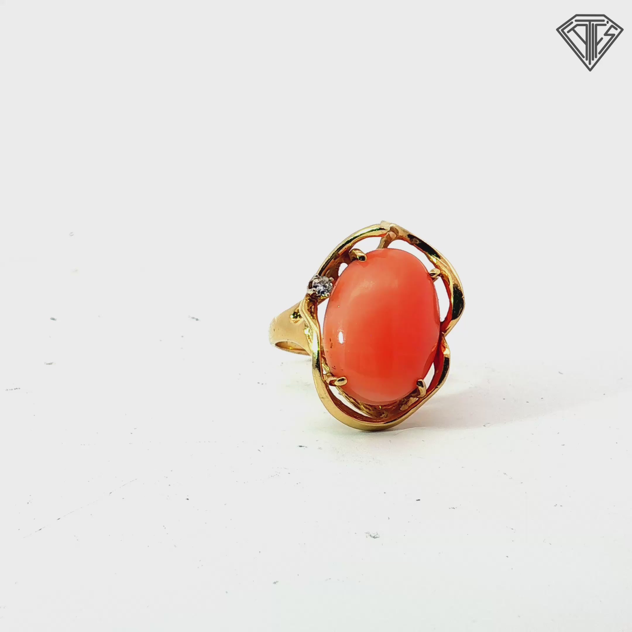 14k Yellow Gold .04ct G VS2 Round Diamond Freeform Vintage Coral Ring Size 6