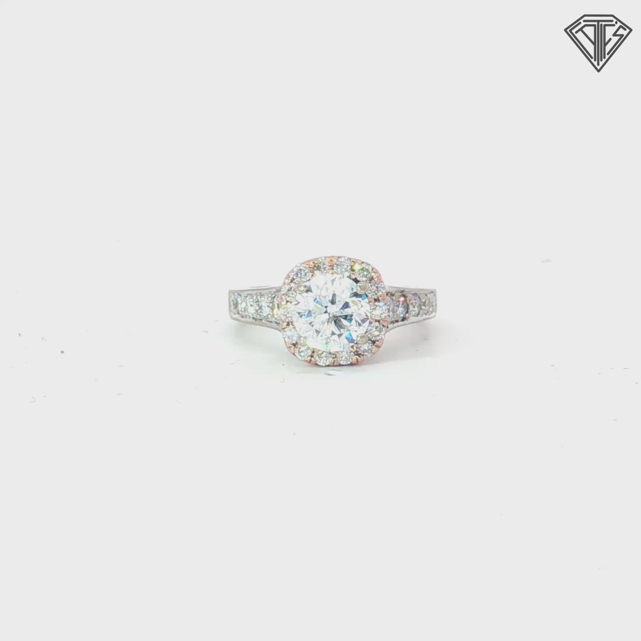 18k White Gold 1.50ct D I1 Round Diamond / Rose Gold Halo .75ct F VS2 Round Diamond with U Shape European Shank Solitaire Engagement Ring Certified By GIA #7462755960