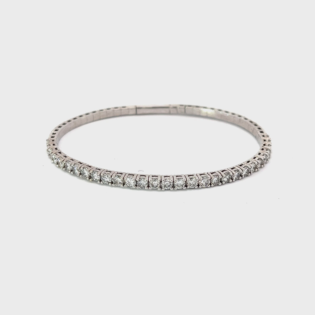 14k White Gold 3.00ct G VS2 Round Diamond Flex Bangle Bracelet