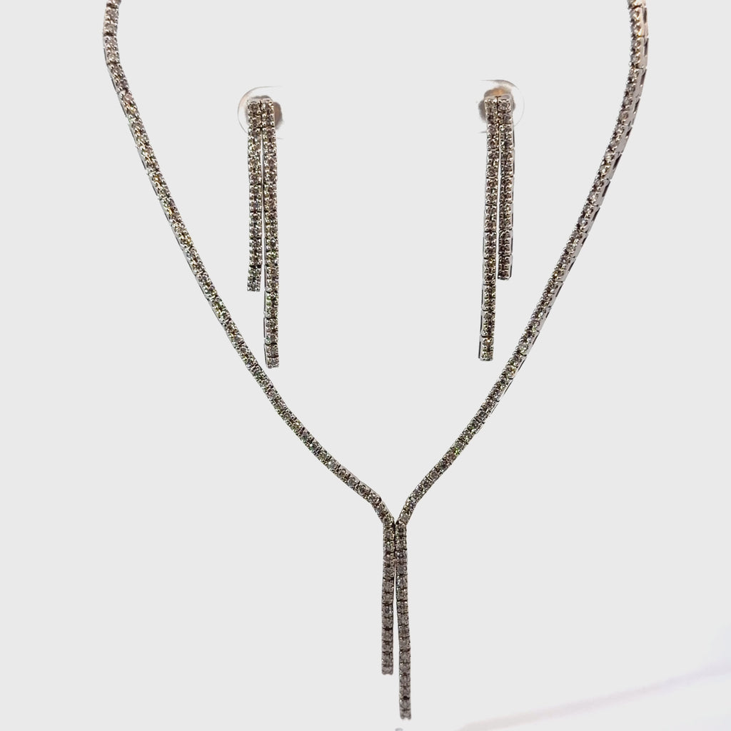 14k White Gold 1.00ct H SI2 Round Diamond Necklace / .50ct H SI2 Round Diamond Earrings Lariat Set