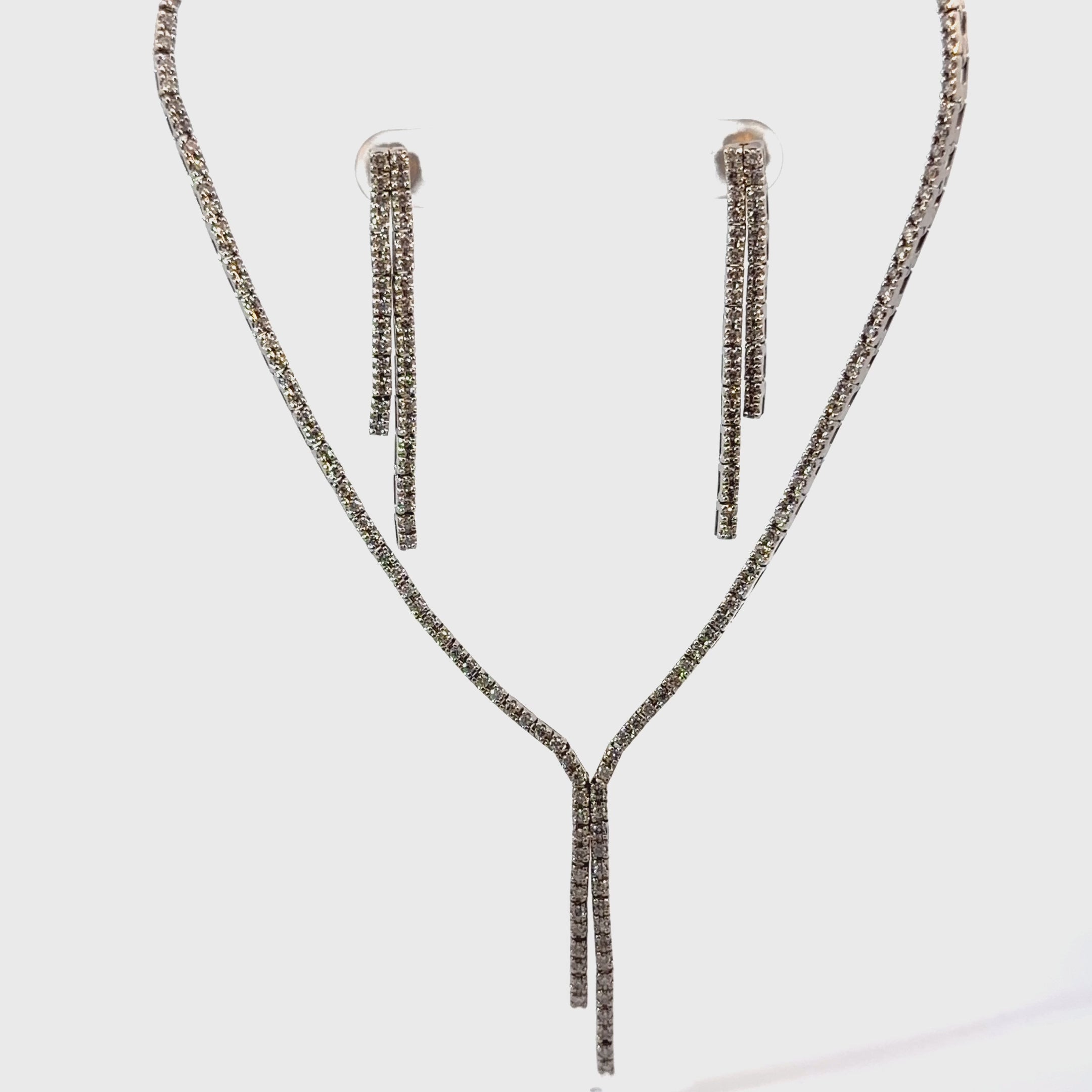 14k White Gold 1.00ct H SI2 Round Diamond Necklace / .50ct H SI2 Round Diamond Earrings Lariat Set