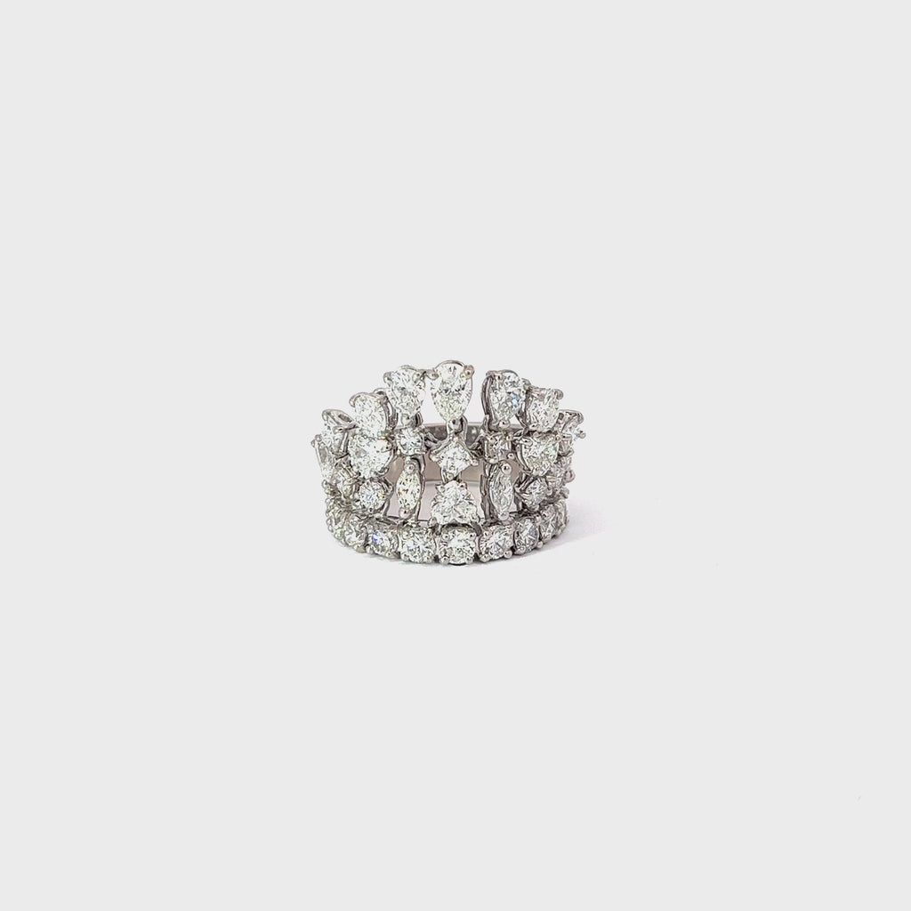 18k White Gold 4.45ct F VS2 Pear, Round and Marquise Tiara Multi Shaped Diamond Ring