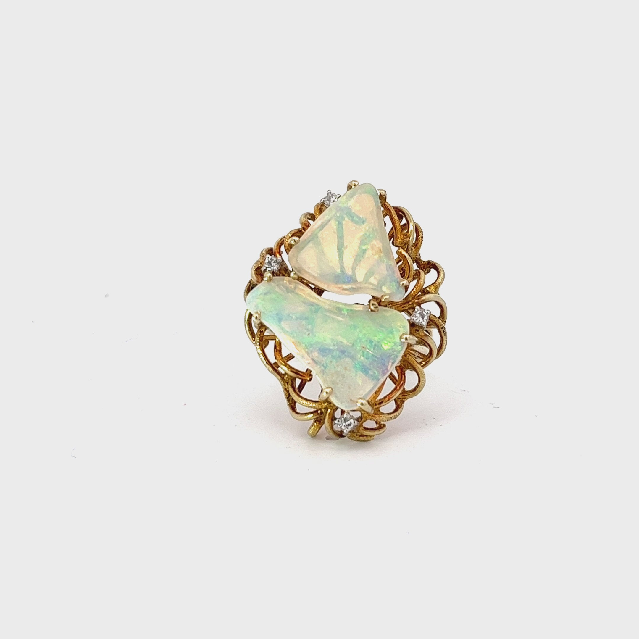 14k Yellow Gold Vintage Opal and Diamond Free Form Ring