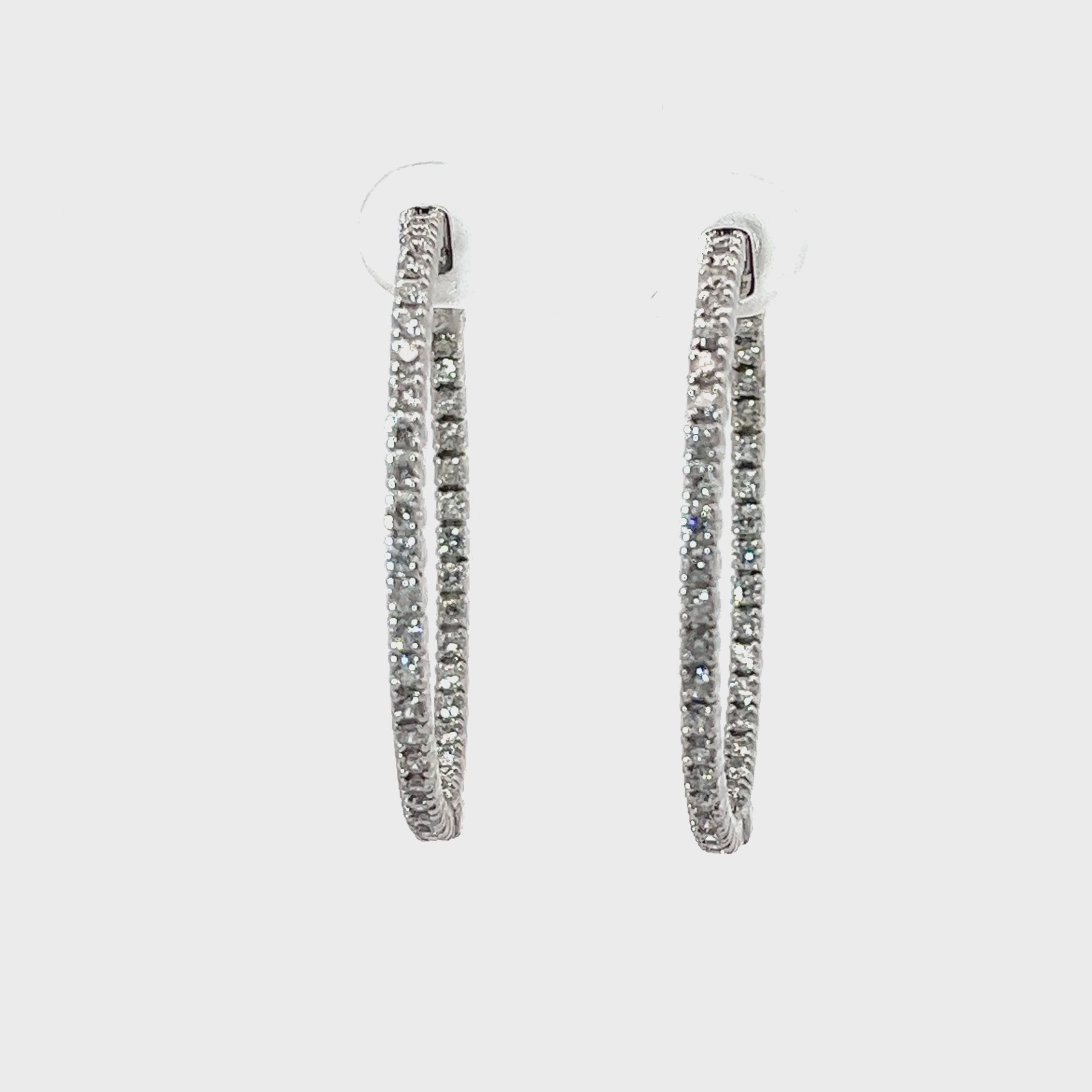 Ladies 14k white gold diamond Hoop earrings