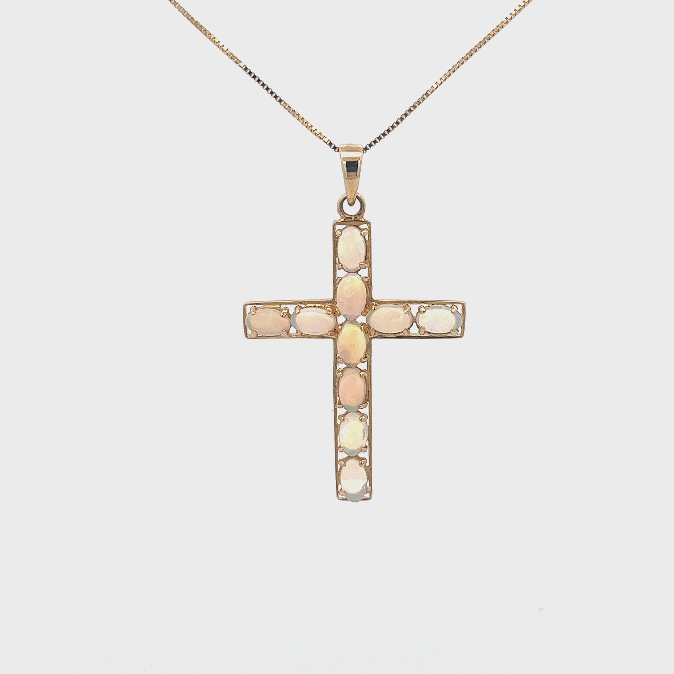 14k Yellow Gold 2.00ct Oval Shape Opal Cross Necklace