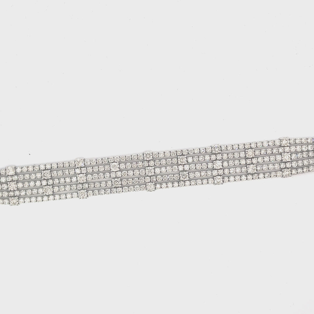 18K White Gold 20.85ct H SI1 Round Diamond 5 Strand Tennis Bracelet