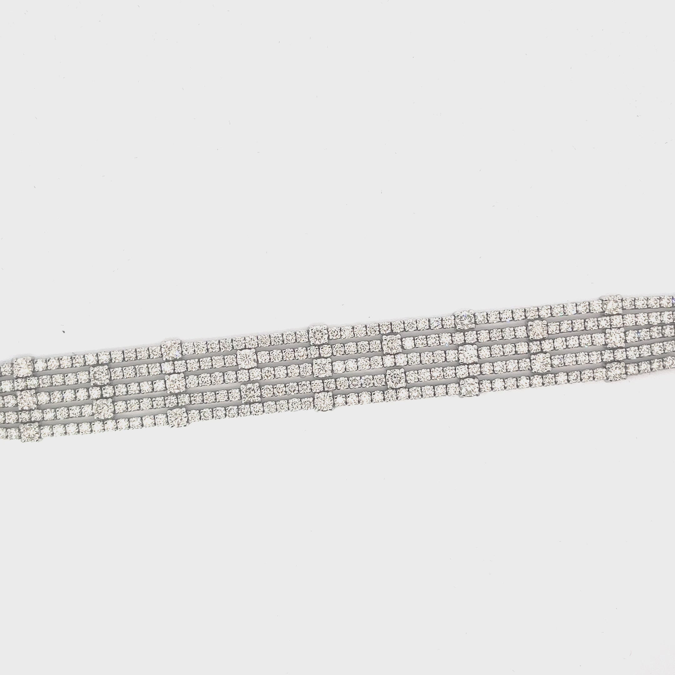 18K White Gold 20.85ct H SI1 Round Diamond 5 Strand Tennis Bracelet