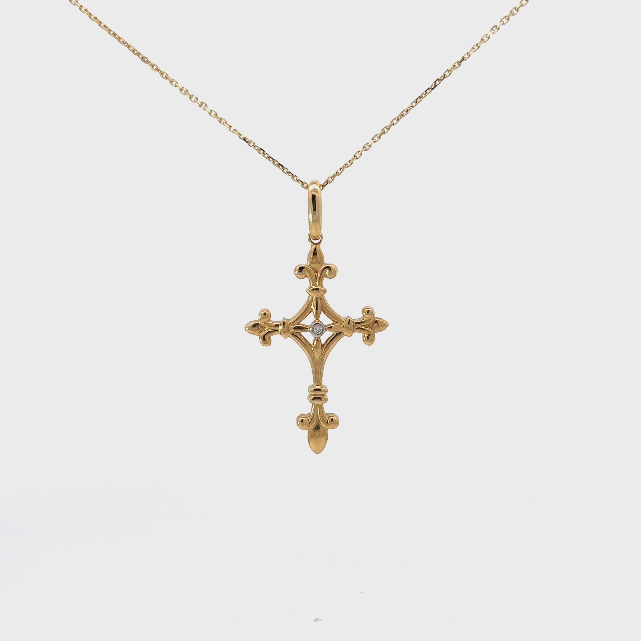 14k Yellow Gold .05ct G SI1 Round Diamond Paisley Cross Pendant  2.8 gram