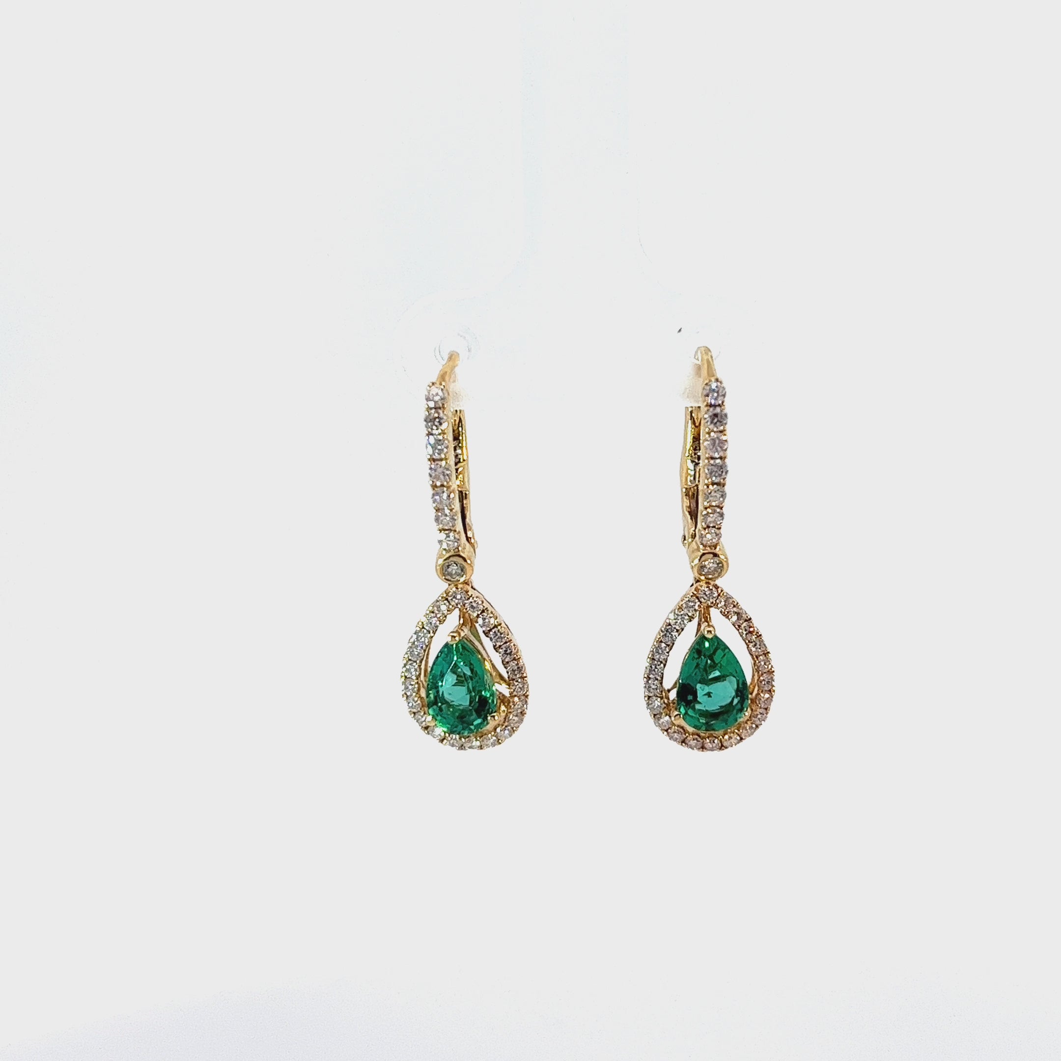 Ladies 14k Yellow Gold Emerald and diamond drop earrings