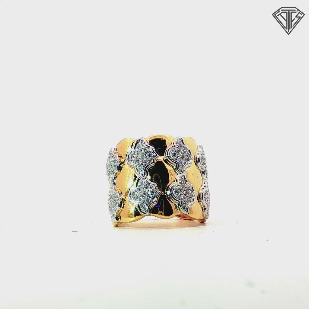 18k Two Tone .72ct G SI1 Round Diamond Wide Band Size 7.5