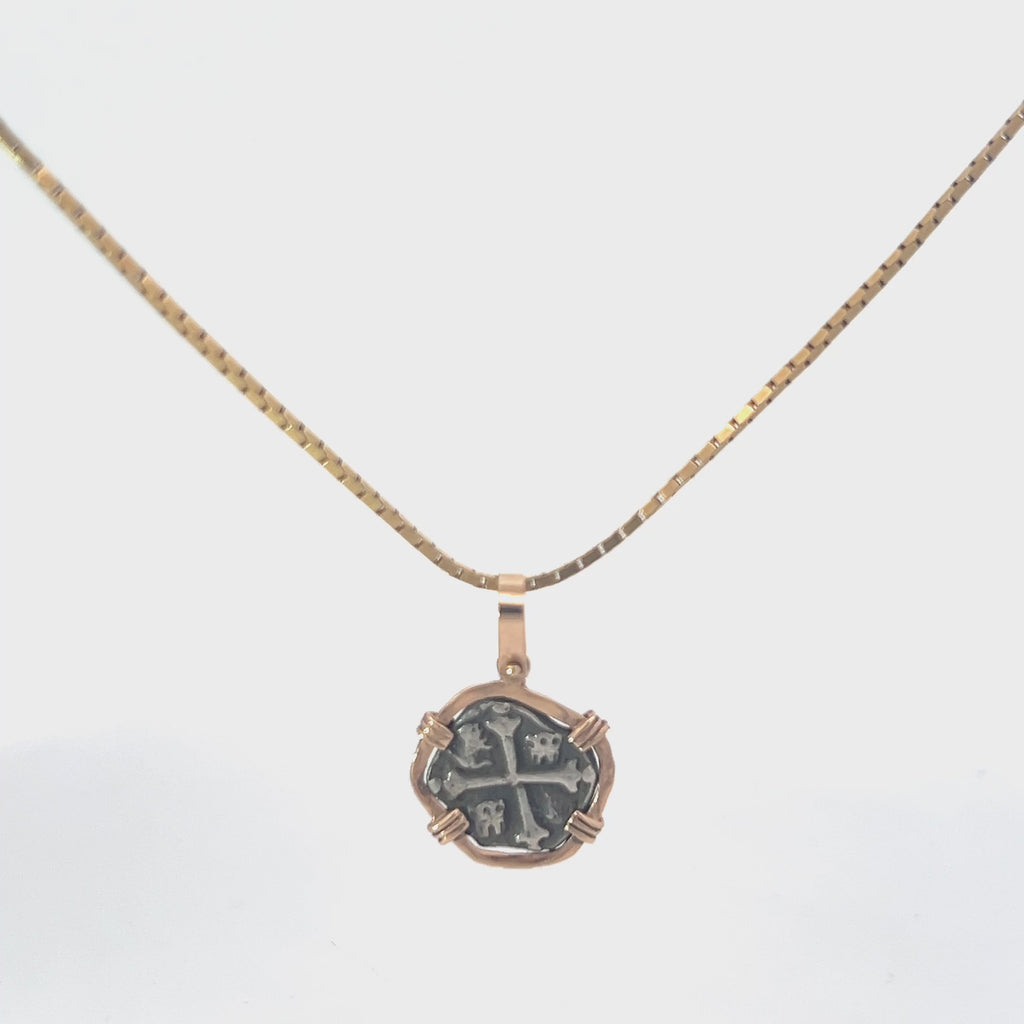 14k White Gold Vintage Atocha Coin Pendant  1.9 gram