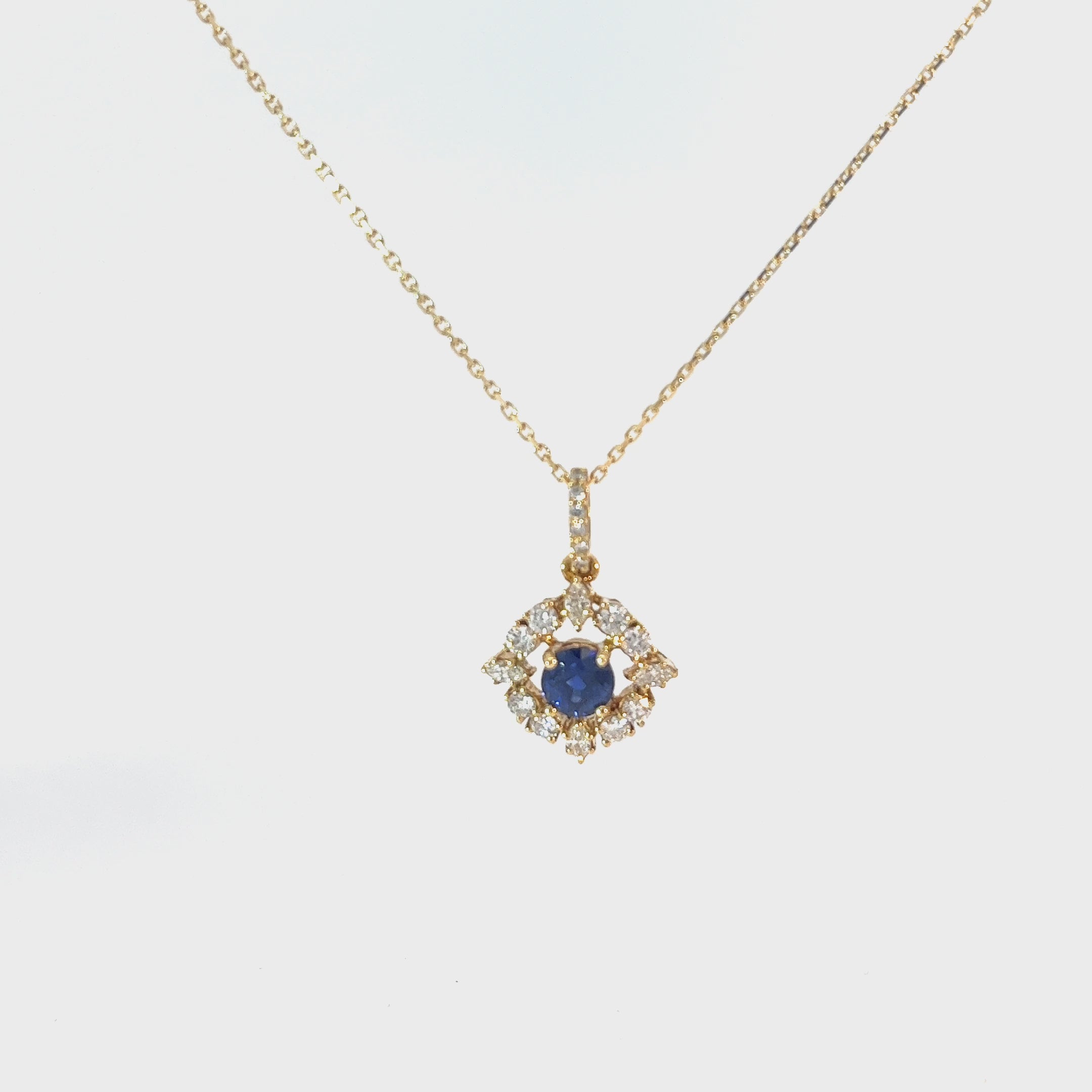 18K YELLOW GOLD .75CT SAPPHIRE AAA AND .65CT FVS2 DIAMOND PENDANT