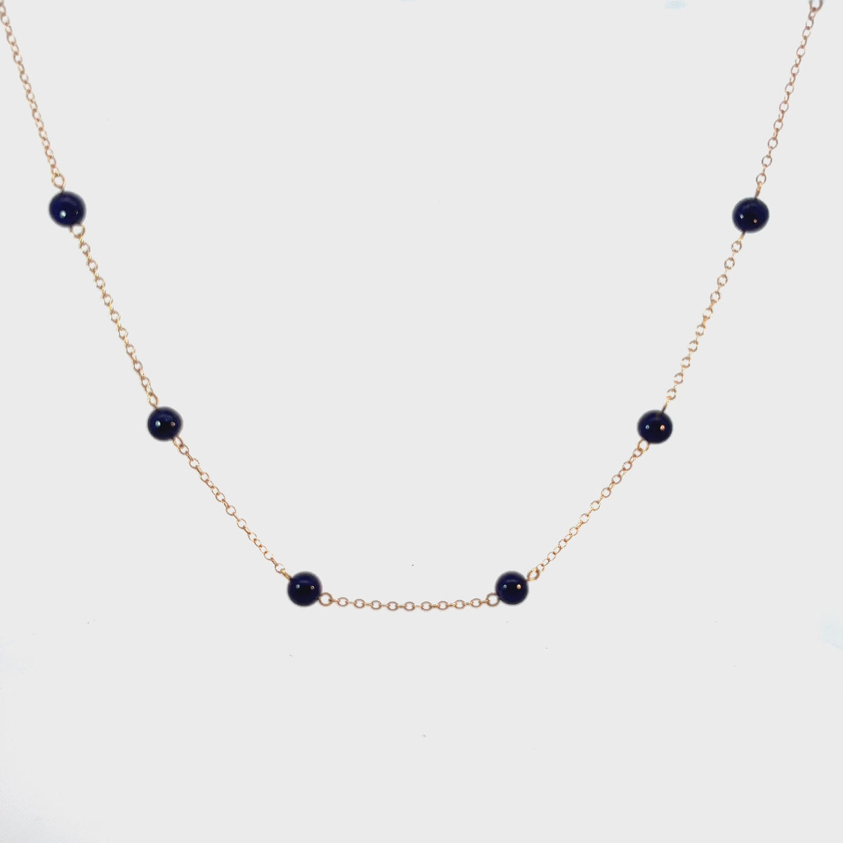 14k Yellow Gold 10 Lapis Bead 6mm Vintage Necklace 4.9 gram