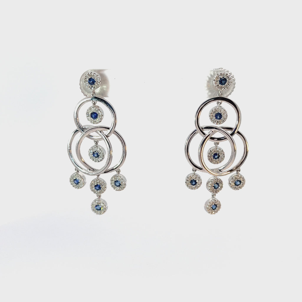 14k White Gold 1.00ct G SI1 Round Diamond and 1.00ct  Round Blue Sapphire Dangle Bubble 1.75 inch Long/ .75 inch Wide 8.2 Gram