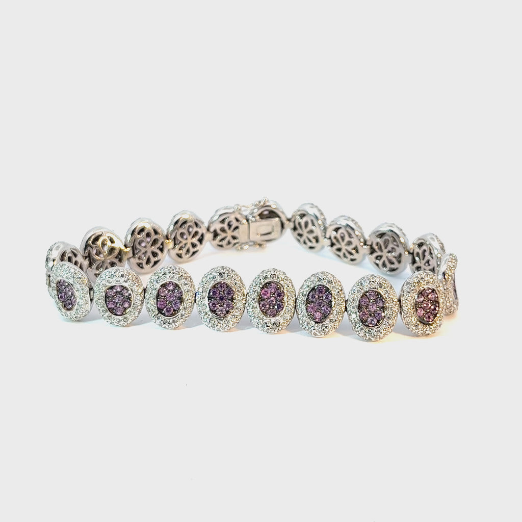 18k White Gold 4.22ct F VS2 Round Diamond and 3.40ct Round Pink Sapphires Bracelet