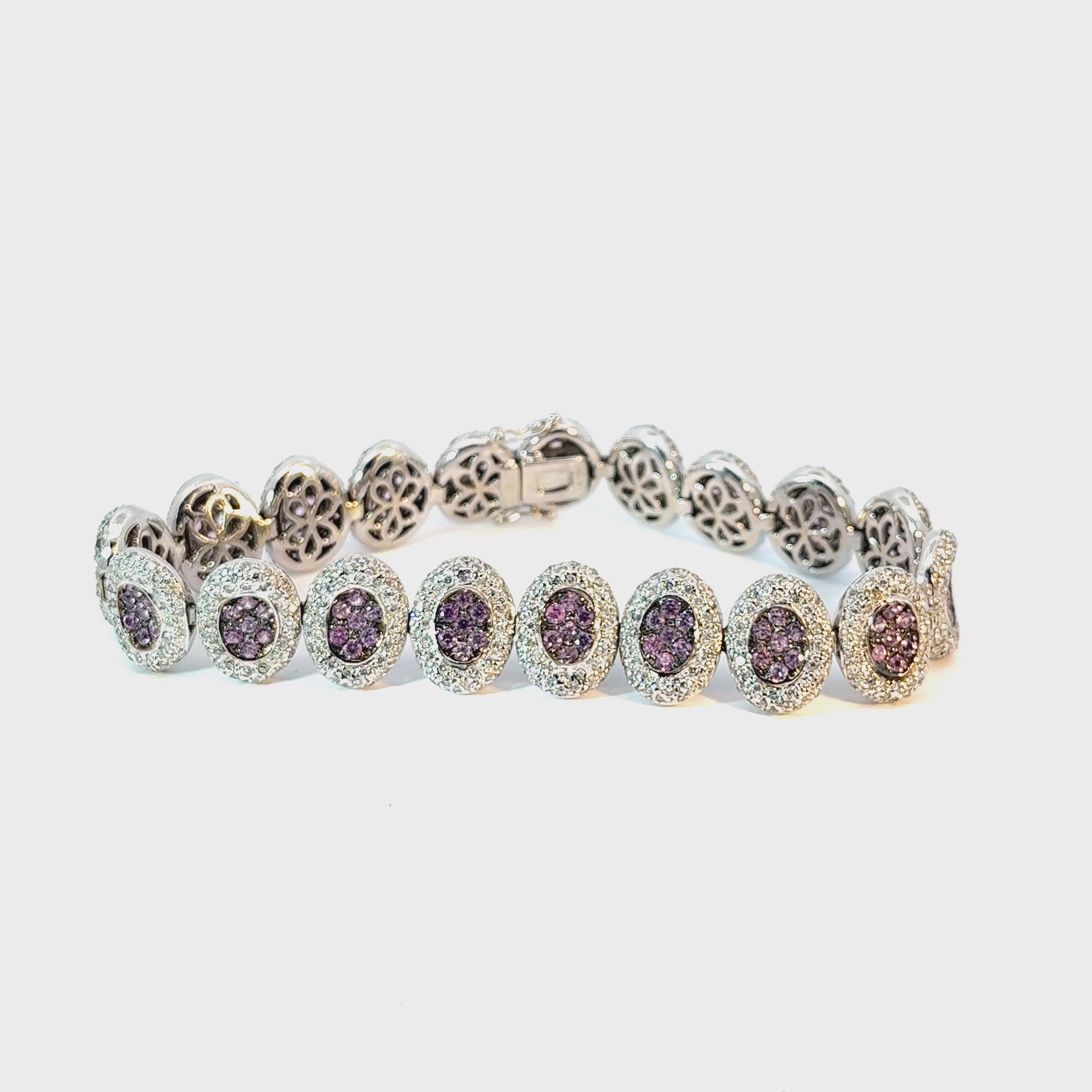 18k White Gold 4.22ct F VS2 Round Diamond and 3.40ct Round Pink Sapphires Bracelet