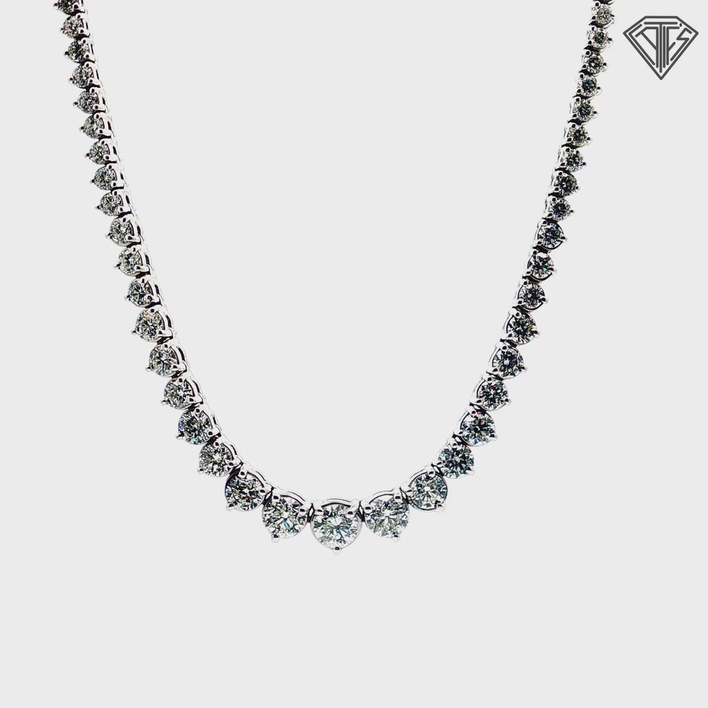 14k White Gold 10.00ct G SI2 / I1 Round Diamond Riviera Necklace 16" inch
