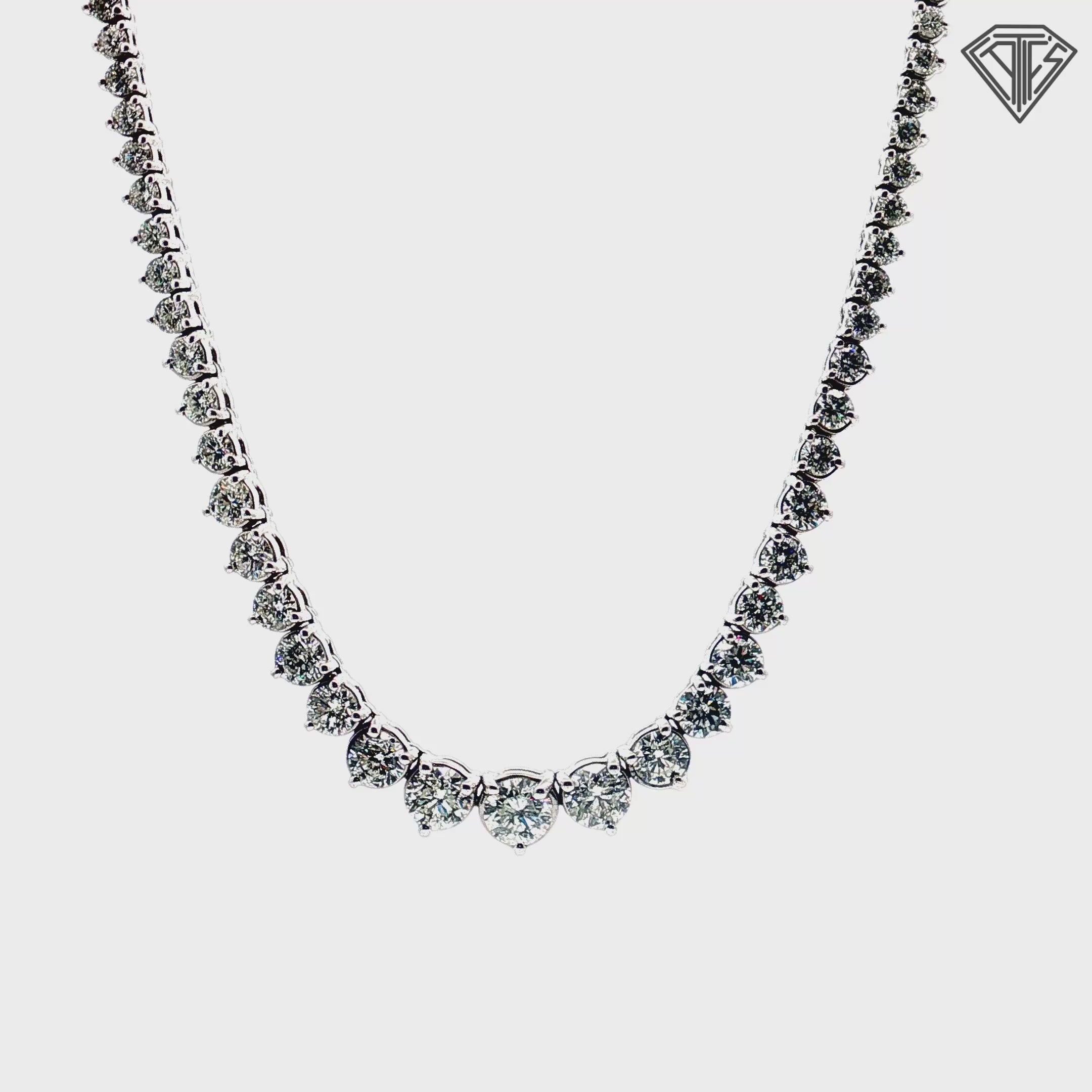 14k White Gold 10.00ct G SI2 / I1 Round Diamond Riviera Necklace 16" inch