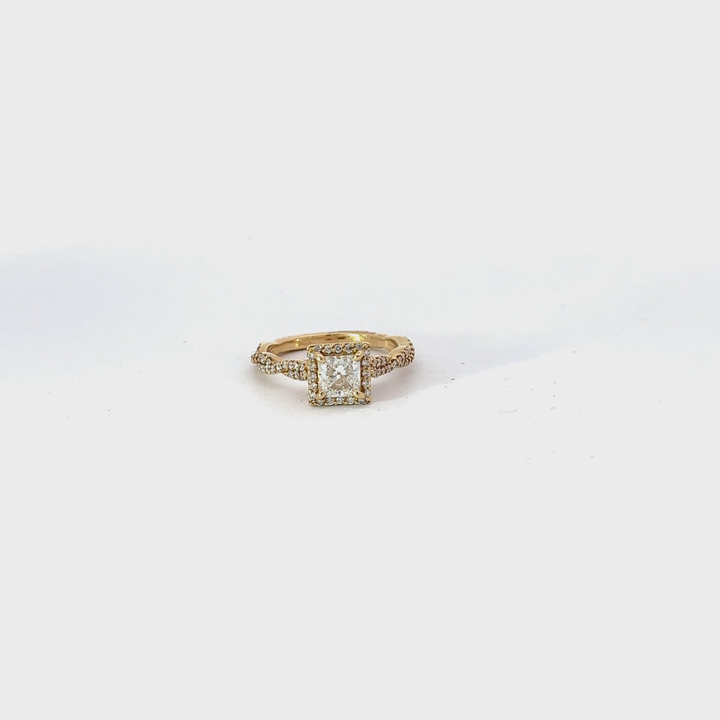 14k Yellow Gold .70ct Princess Cut G VS2 AND .35ct G VS2 Round Diamond Engagement Ring Certified By GIA #2155388291 Size 6 3/4