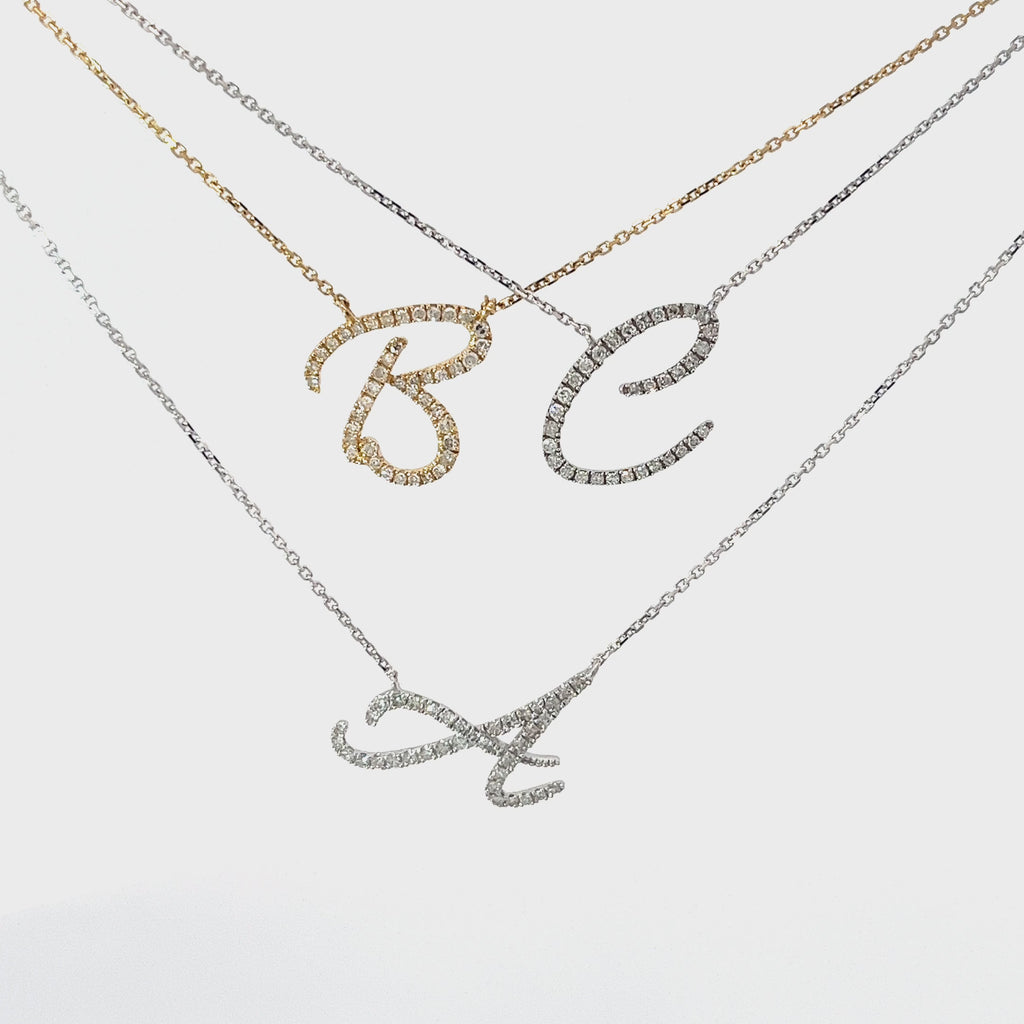14k White or Yellow Gold Diamond Script Initial Necklace