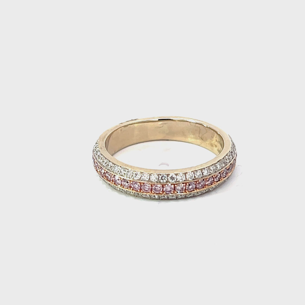 18k Yellow Gold .25ct E VS2 Round Diamond / .25CT Natural Pink Round Diamond Ring Size 5 1/4