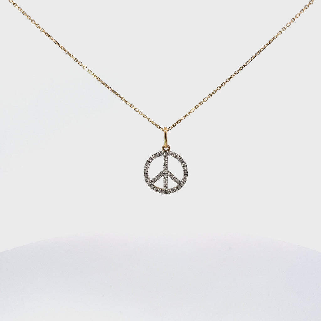 14k Yellow Gold .35ct H SI1 Round Diamond Peace Sign Necklace