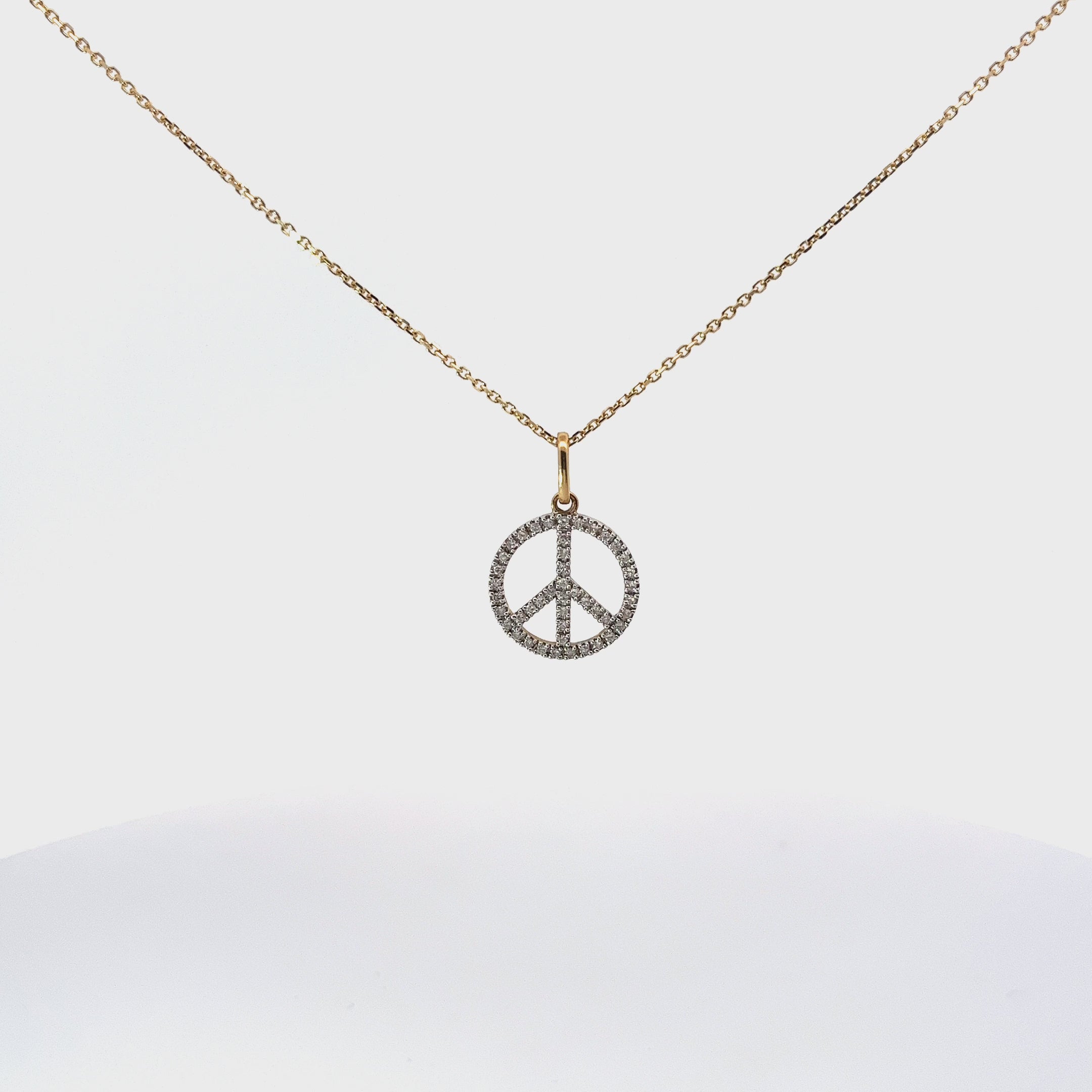 14k Yellow Gold .35ct H SI1 Round Diamond Peace Sign Necklace