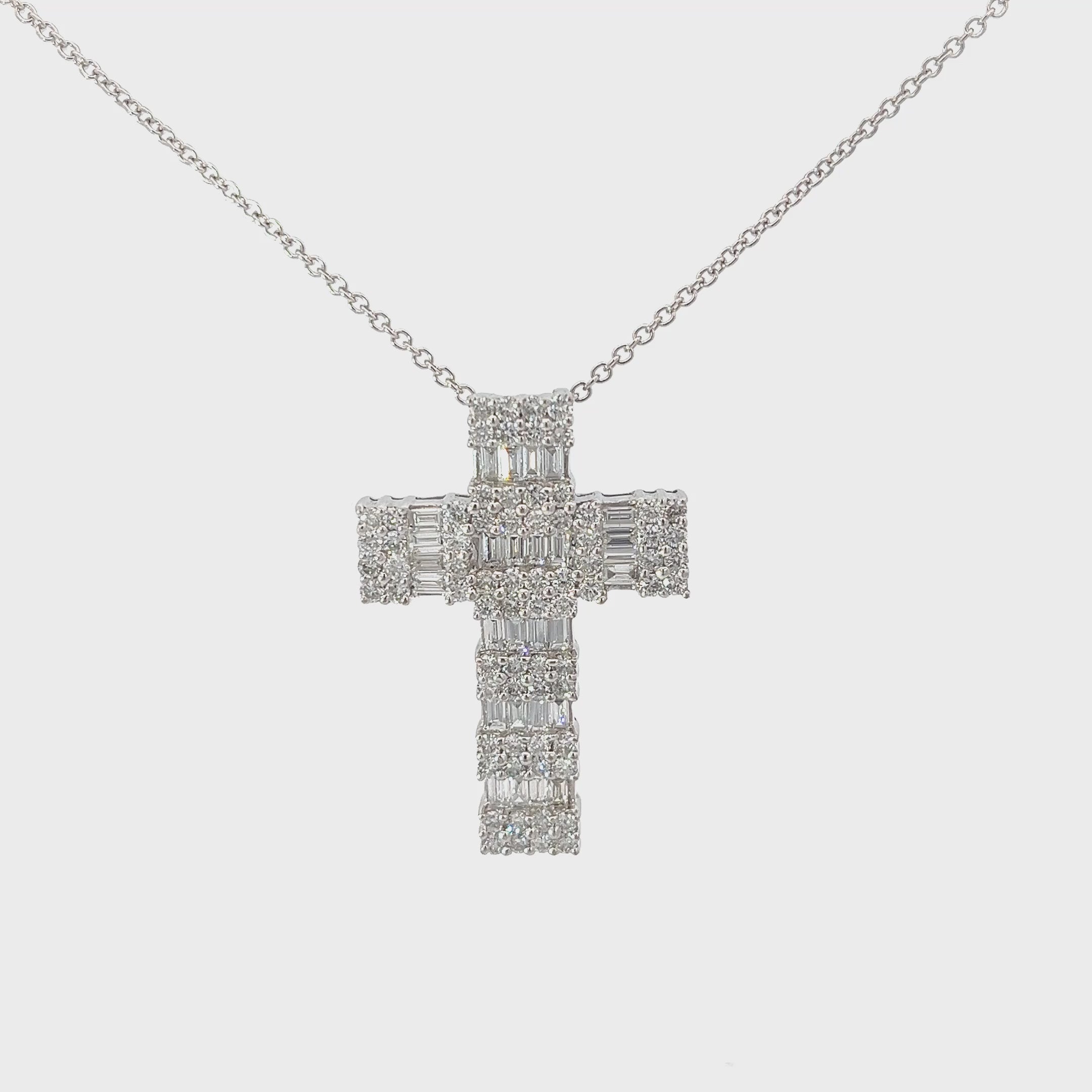 18k White Gold 2.00ct Baguette Diamond /1.50ct F VS2 Round Diamond Cross Pendant