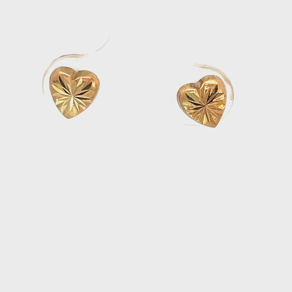 14k Yellow Gold 0.6 gram Diamond Cut Heart Stud Baby Earrings