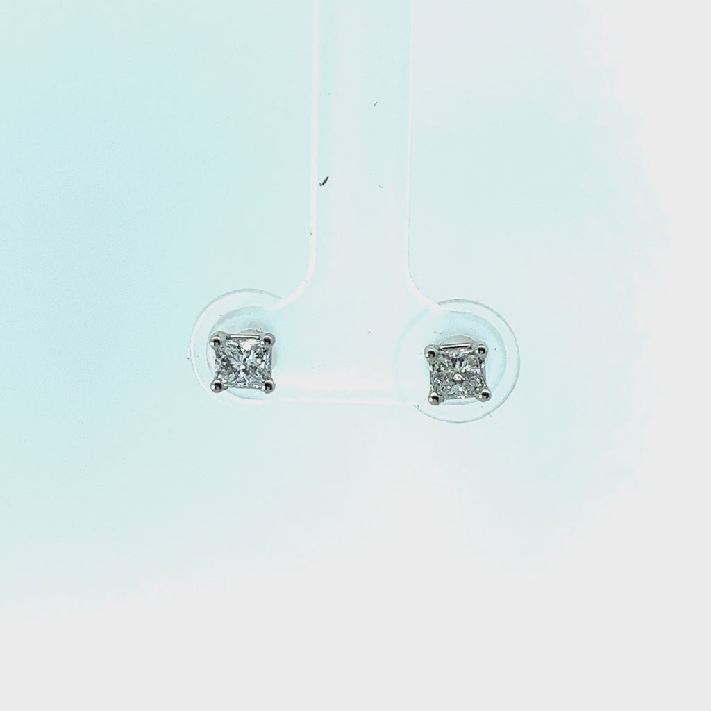14k White Gold .80ct F SI1  Princess Cut Stud Earrings