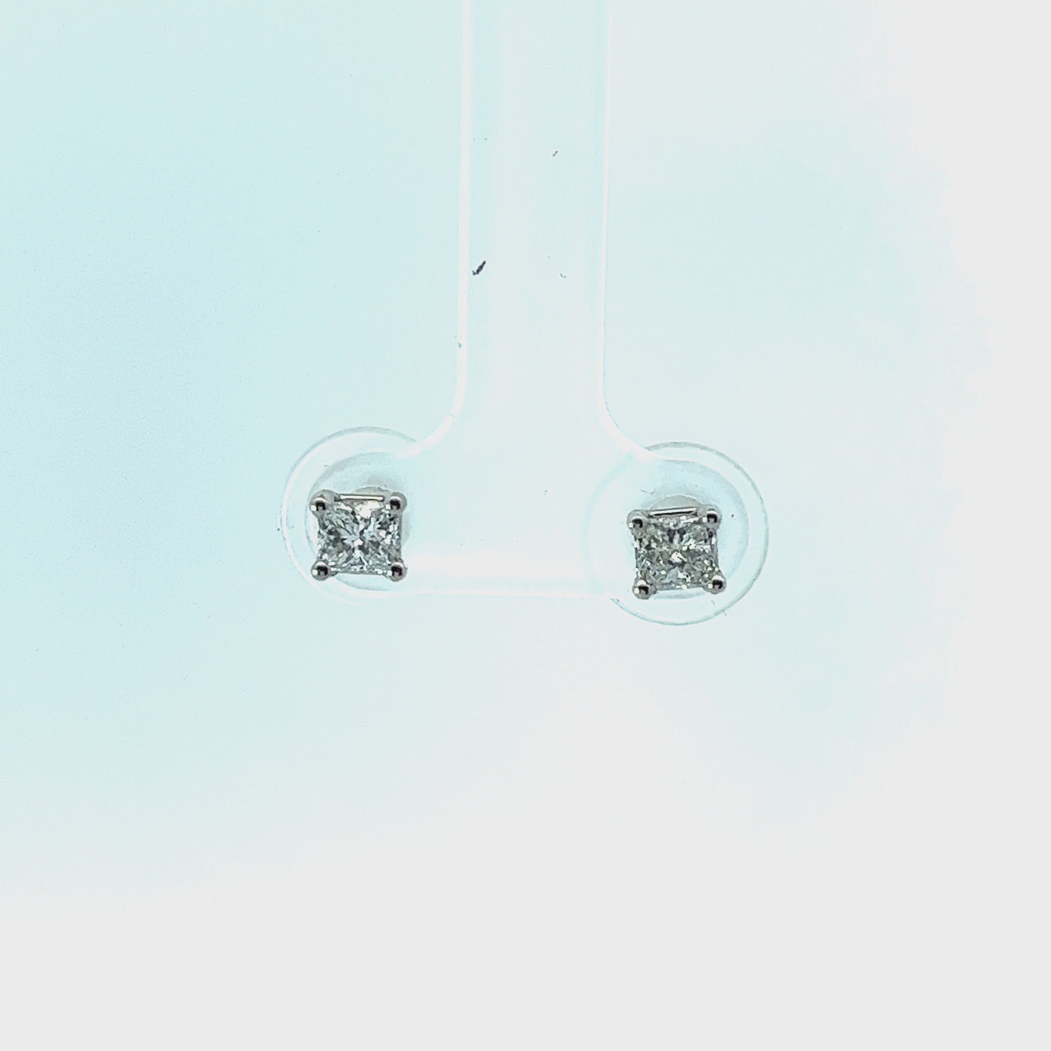 14k White Gold .80ct F SI1  Princess Cut Stud Earrings