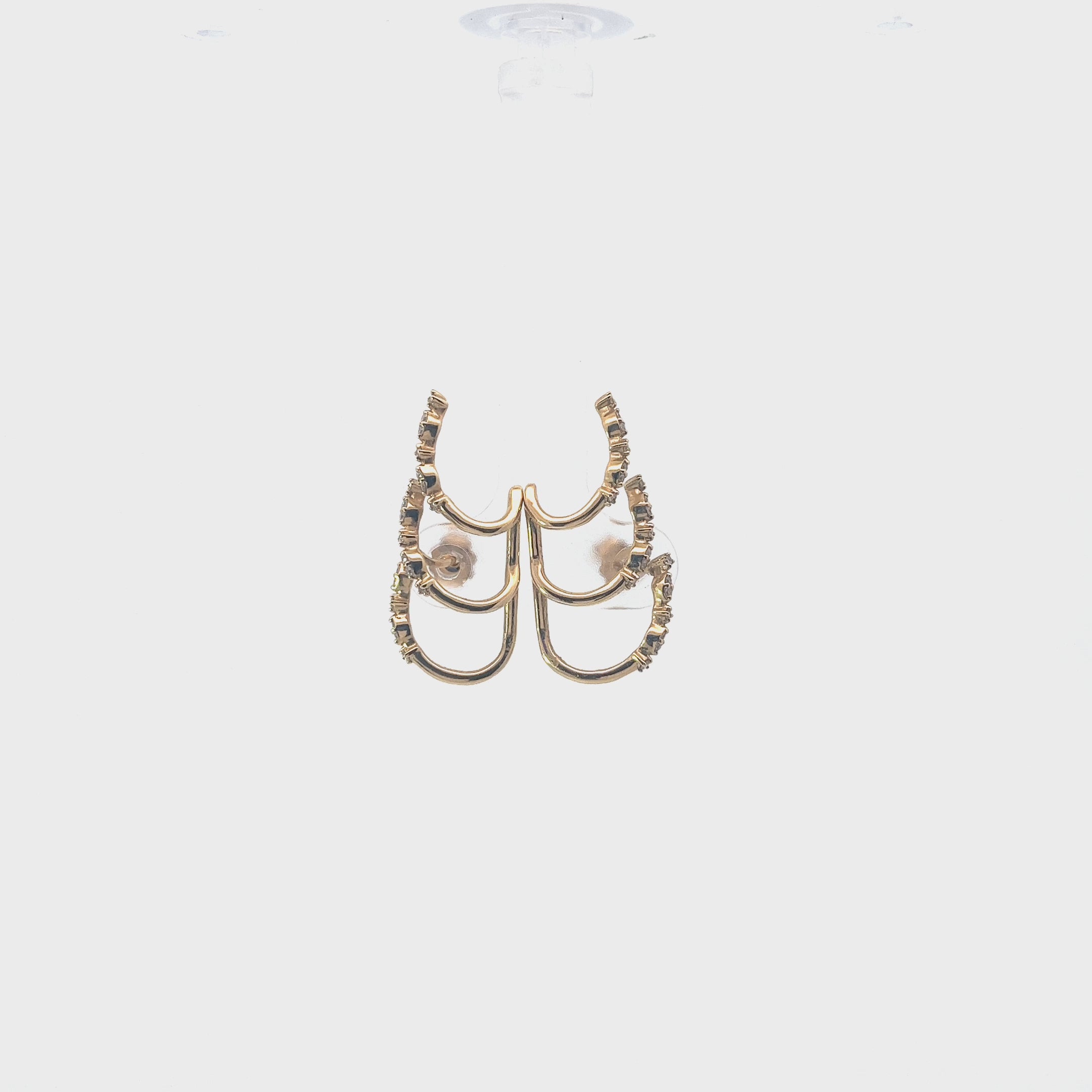 14k Yellow Gold .20ct F VS2 Round Diamond Triple Curve Earrings 2.8 gram