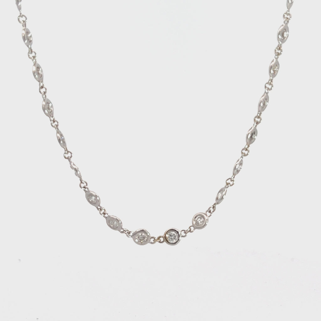 14k White Gold 3.52ct G SI1 Round Diamond / Diamond by the Yard Necklace 16" inch