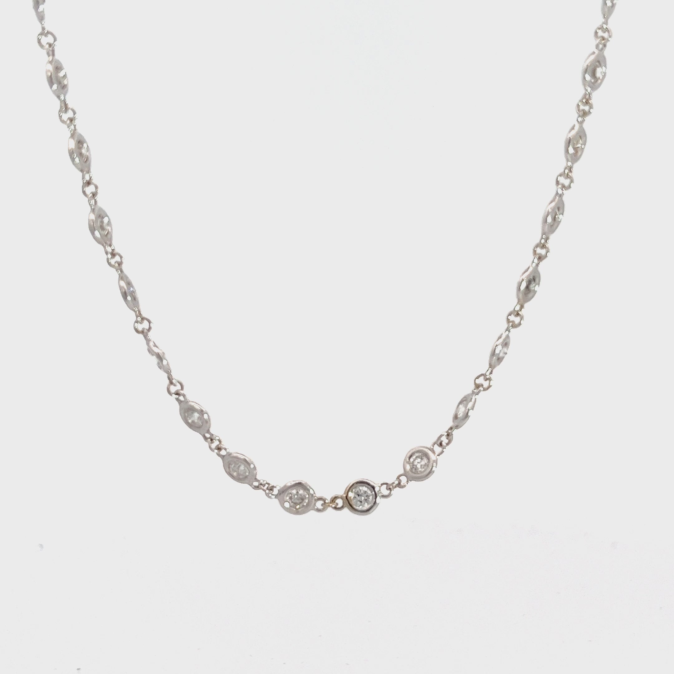 14k White Gold 3.52ct G SI1 Round Diamond / Diamond by the Yard Necklace 16" inch