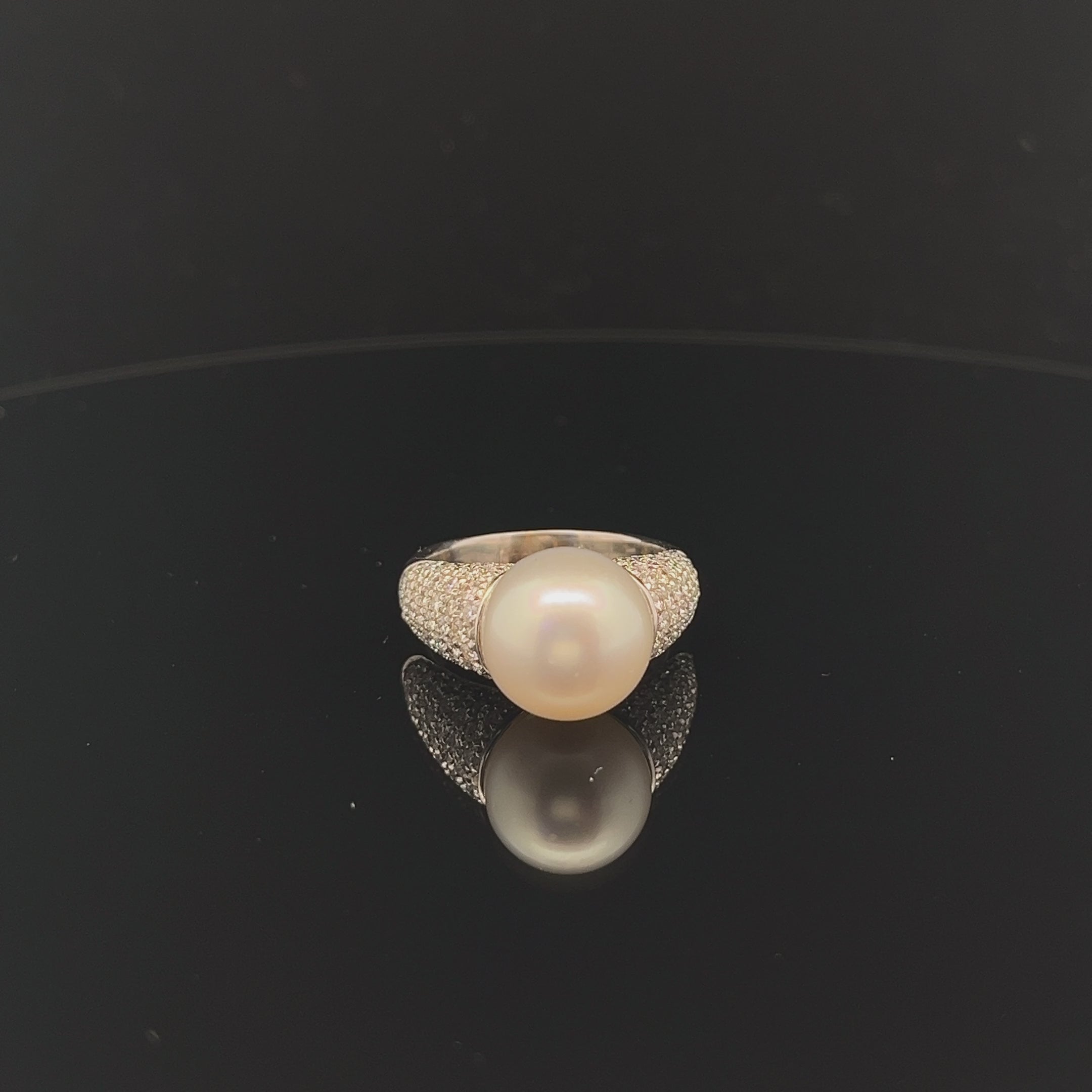 18k White Gold 1.25CT F VS1 ROUND DIAMOND 13MM Fresh Water White Pearl  ring