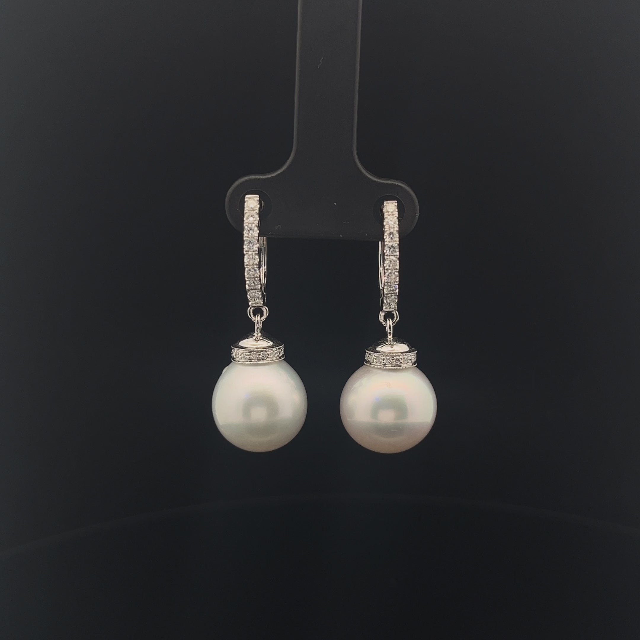 18k White Gold .65ct F VS2 Round Diamond and Fresh Water White Pearl Drop Earrings