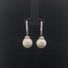 18k White Gold .65ct F VS2 Round Diamond and Fresh Water White Pearl Drop Earrings