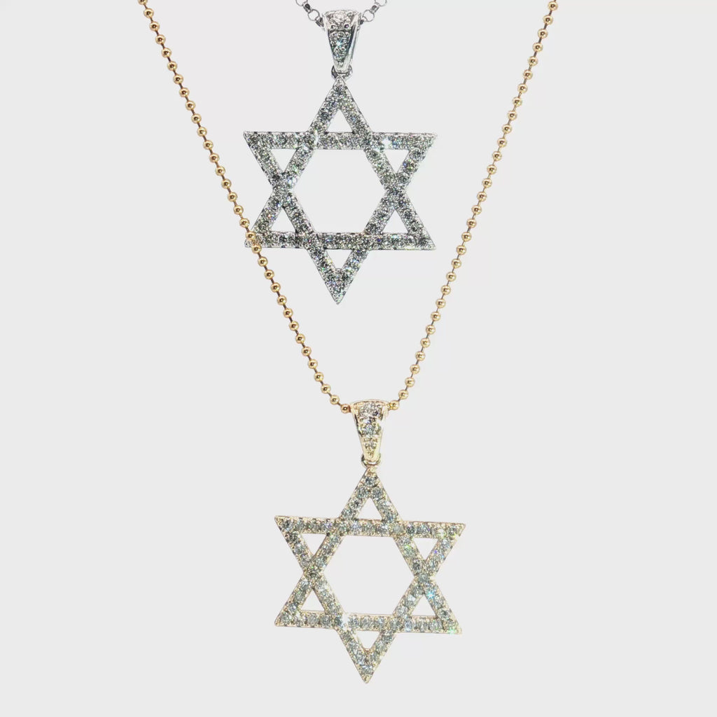 14k Yellow and White Gold .55ct F VS2 Round Diamond 1" Star of David Pendant