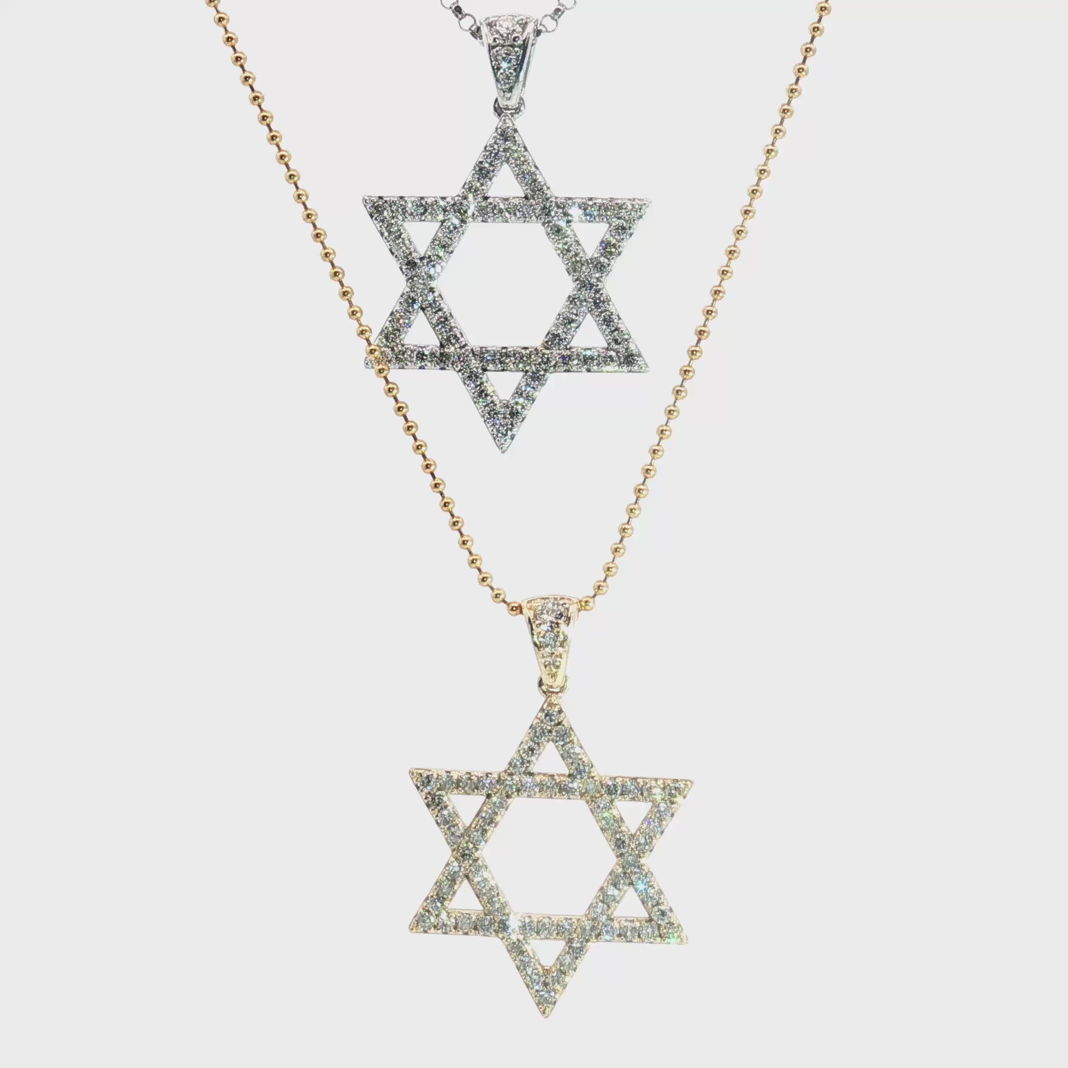 14k Yellow and White Gold .55ct F VS2 Round Diamond 1" Star of David Pendant