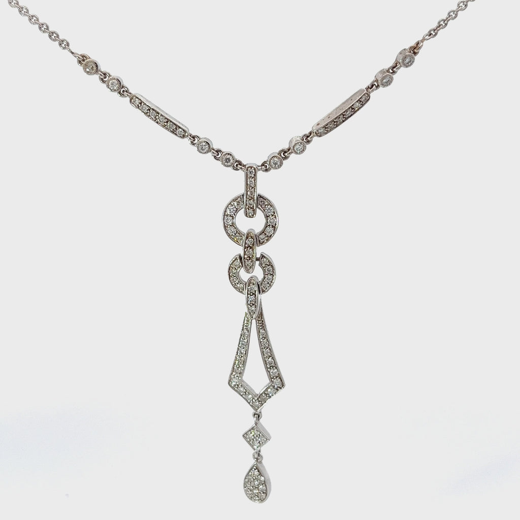 14k White Gold .85ct G SI1 Round Diamond Antique Style Necklace
