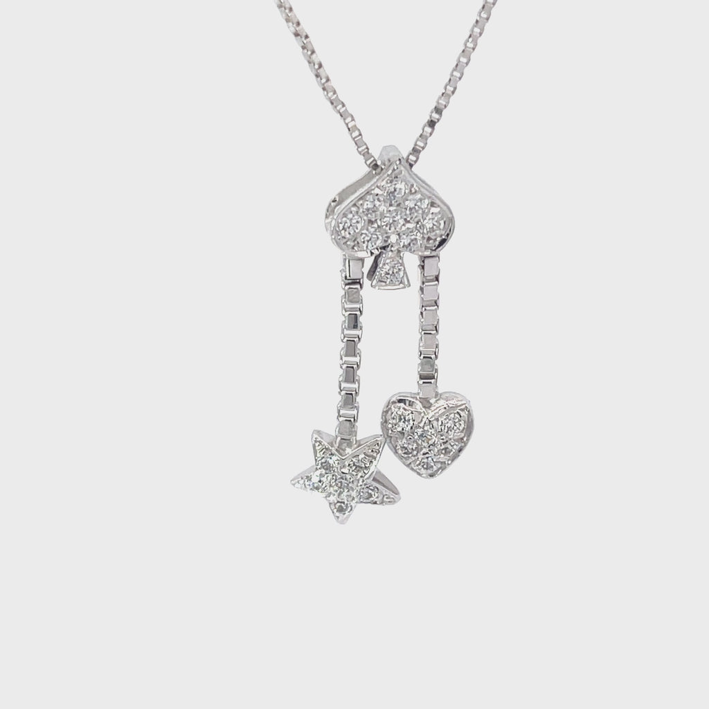 18K WHITE GOLD .35CT FVS2 ROUND DIAMOND CLUSTER HEART AND STAR NECKLACE