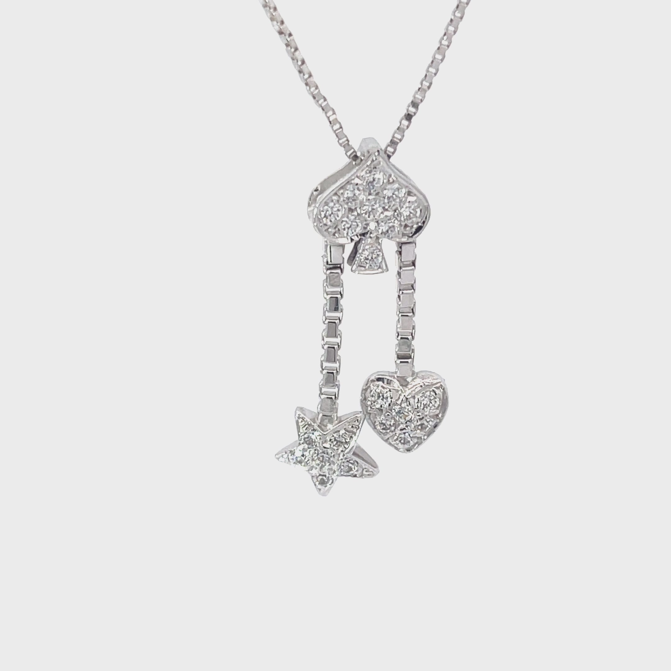18K WHITE GOLD .35CT FVS2 ROUND DIAMOND CLUSTER HEART AND STAR NECKLACE