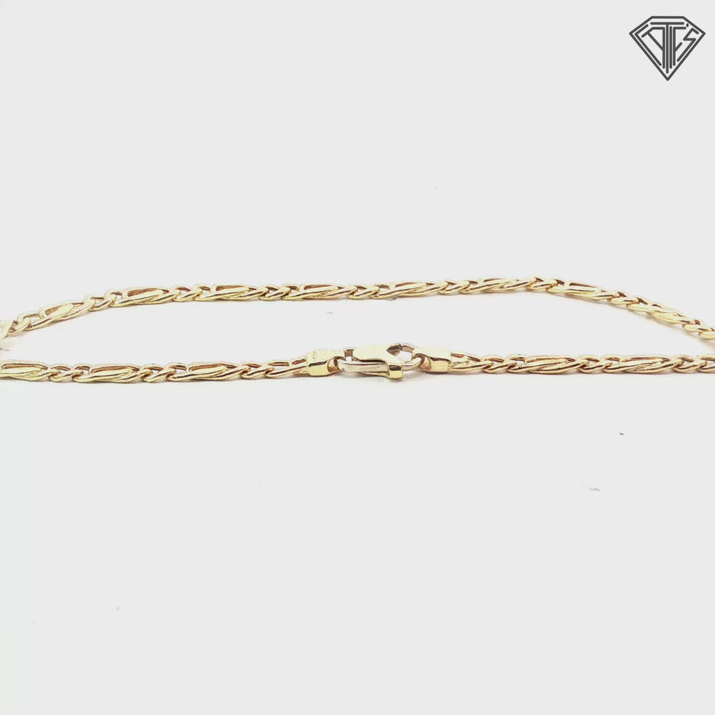 18k Yellow Gold Figaro Link Bracelet 3.3 gram 8"inch
