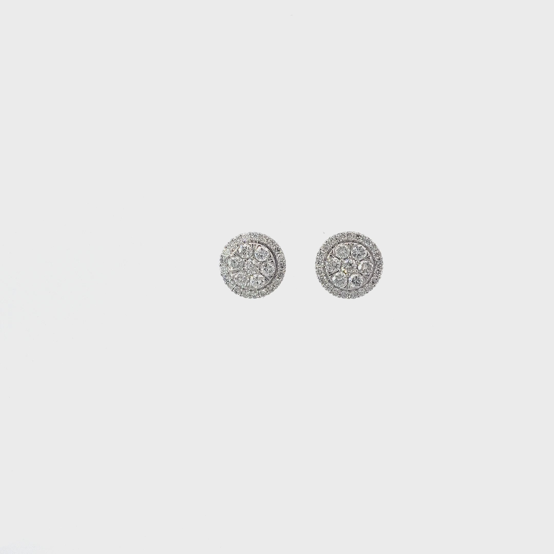 14k white gold 1ct GVS2 Cluster diamond stud earring 1/3 inch round