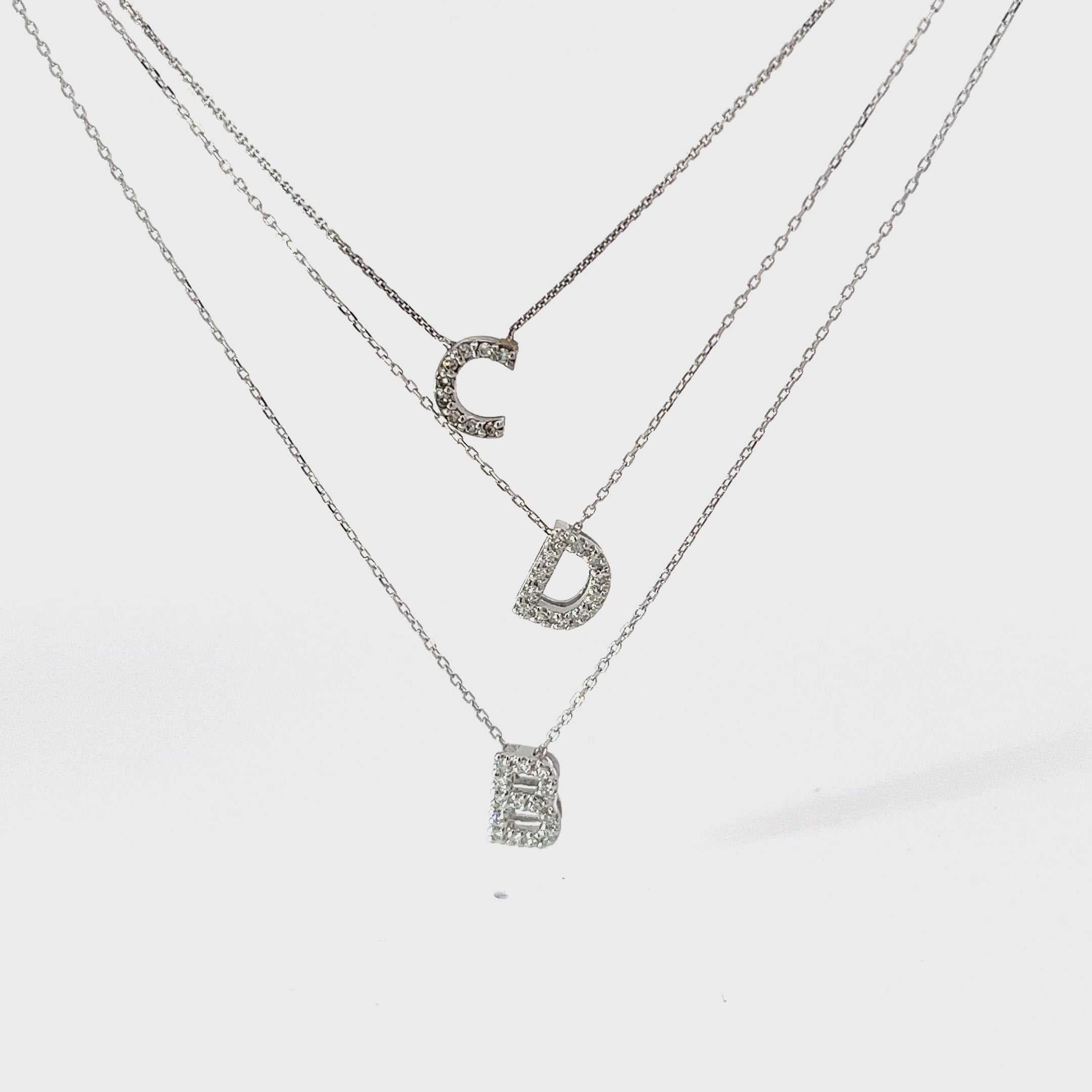 14k White and Yellow Gold .05ct G SI1 Round Diamond Initial Necklaces